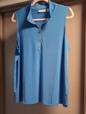 Susan Graver Sleeveless Zip-Front Tank Top - Light Blue